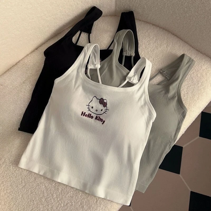 Kawaii Hello Kitty Göğüs Matlı Üst Sevimli Kız Yazlık Havalı Kesim Beyaz Seksi Askılı Kadın Ürünleri Kız Öğrenci Toptan Satış