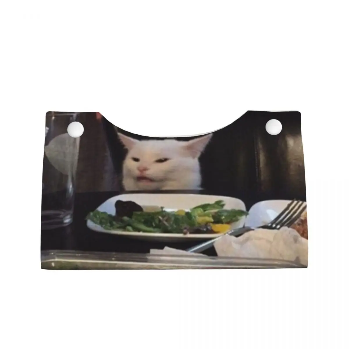 Custom Salad Cat Meme Facial Tissue Box Cover Rectangular PU Leather Tissue Box Holder for Car Bathroom