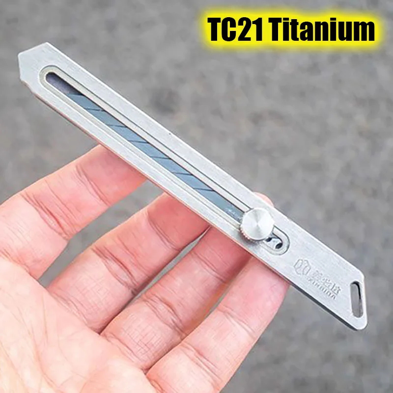 Titanium Alloy Utility Knife Sharp Survival Pocket Knife Abridor de Garrafas Cortador de Papel Edc Portátil Survival Tool Substituível Tc21