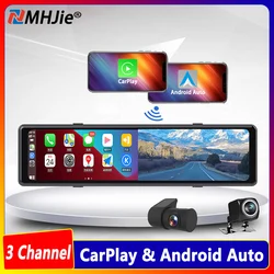 4K Carplay Android Auto Dash Cam 3 Channel Stream RearView Mirror GPS Navi 5G WIFI Car DVR Video Camera Recorder FM Transmitter