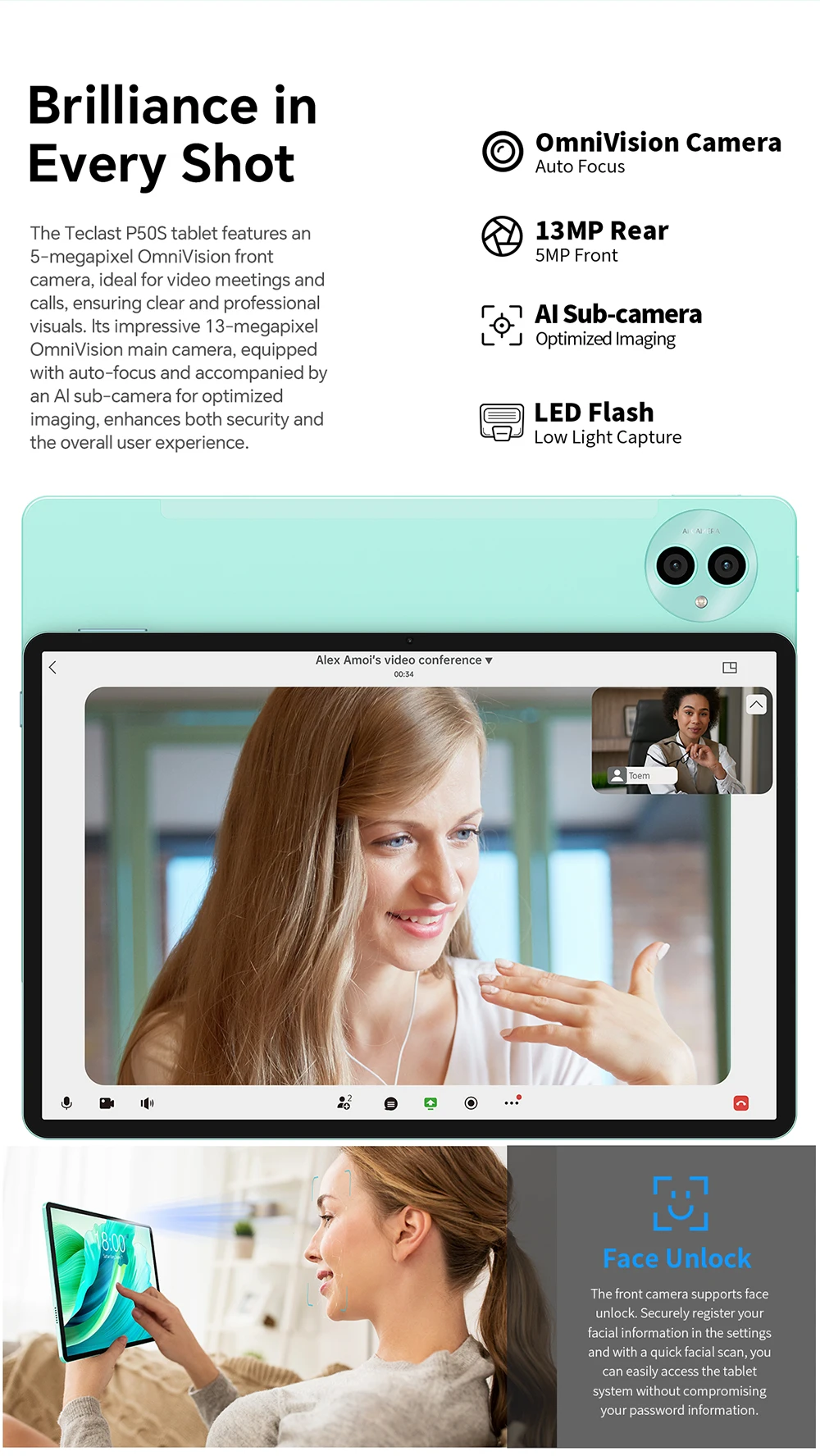 Teclast P50S Set Tablets PC 11'' TDDI Max.12GB RAM 128GB ROM Unisoc T606 Octa Core Android 14 Widevine L1 8000mAh 13MP+5MP
