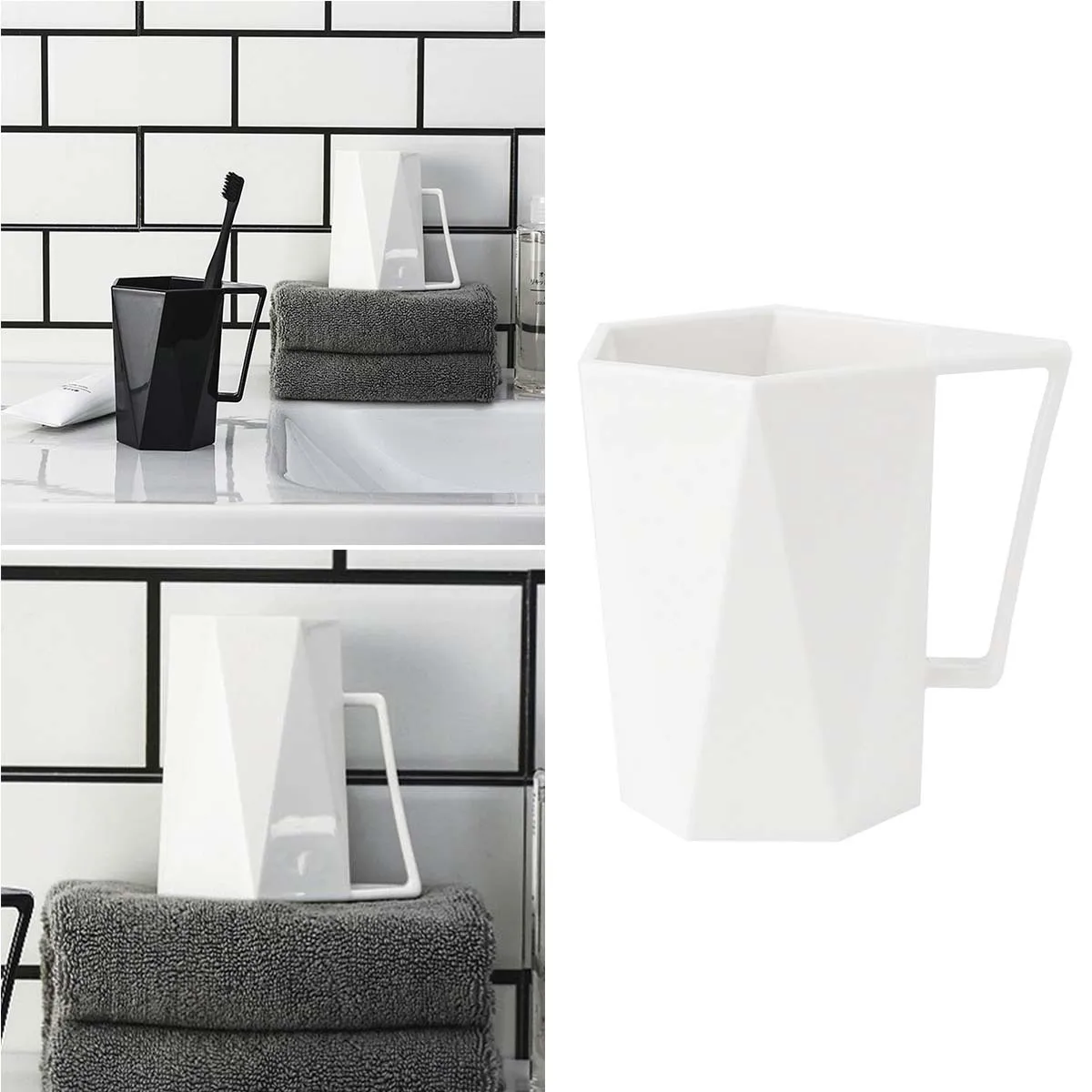 

Geometric Bathroom Cup White Simple Pp Toothbrush Tumbler For Washroom Motorhome Breakfast Beverage Use Plastic