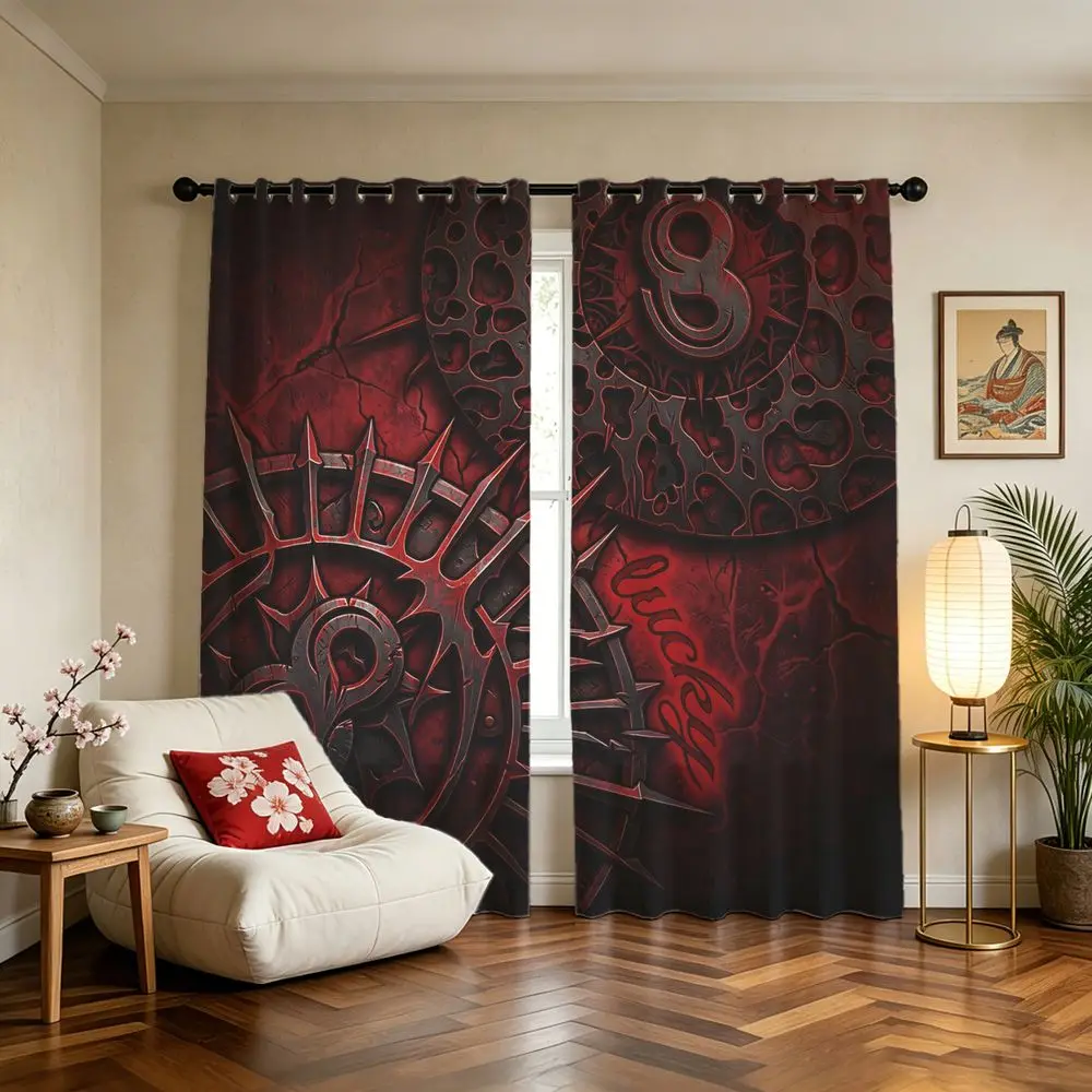 Vintage Red Lucky 8 Gear Printed Curtains 2 Panels Darkening Curtains Light Blocking Rate 85% Decoration Curtains for Adult Bedr
