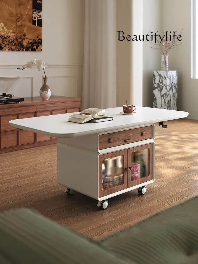 Multifunctional Movable Lifting Coffee Table Small Apartment Living Room Two-in-One Dining Table Double-Use