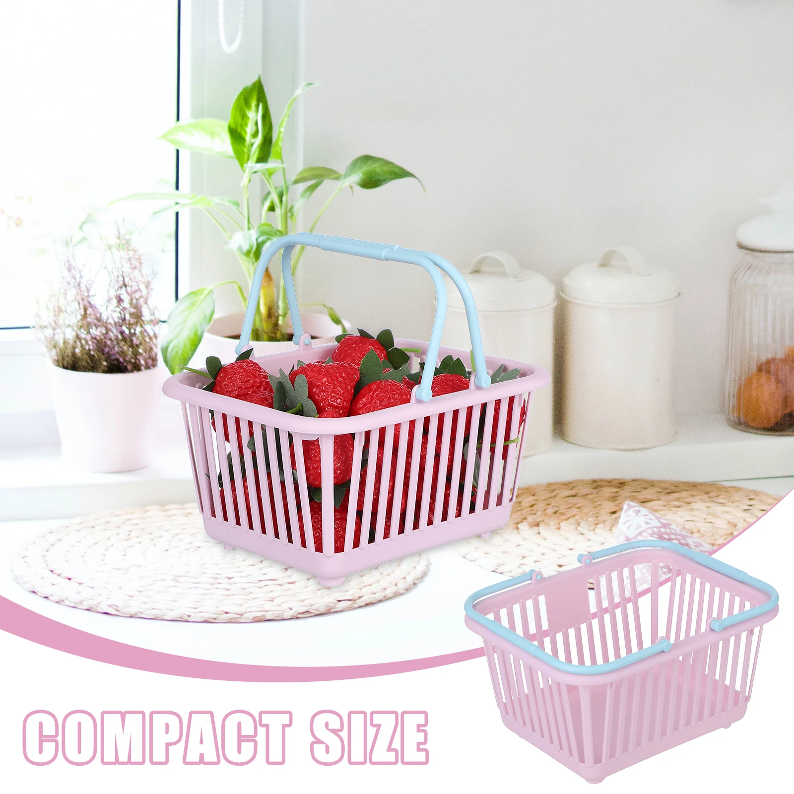 3Pcs Shopping Basket Small Grocery Container Mini Basket for Kids Pretend Play Cherry Fruit Picking Household Storage
