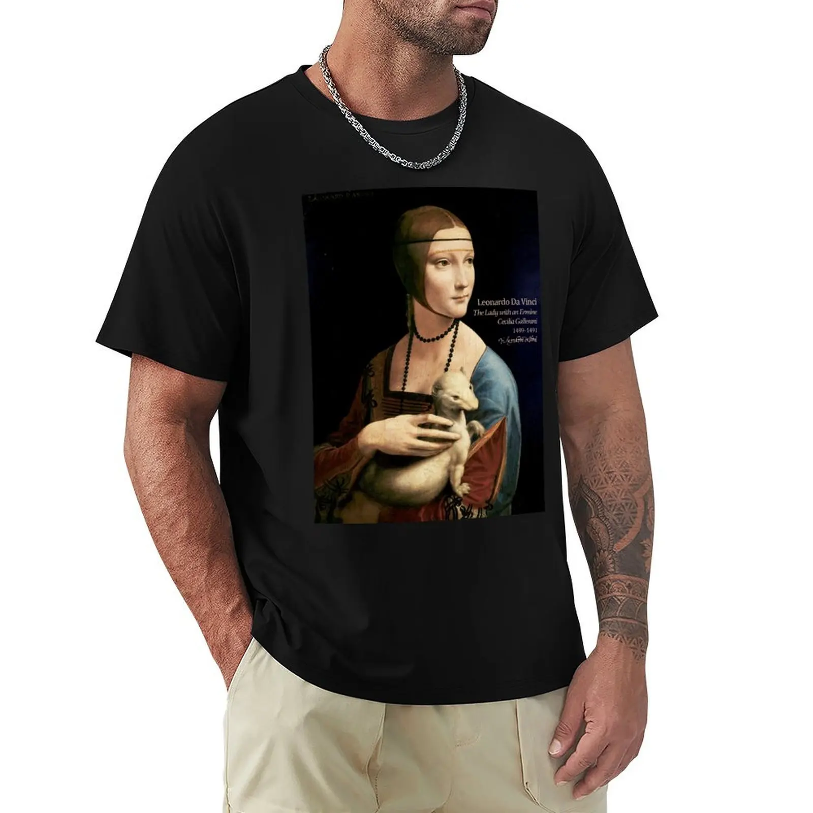 

Lady with an Ermine Leonardo da Vinci Poster T-Shirt Minimalist Casual Short Sleeve Top