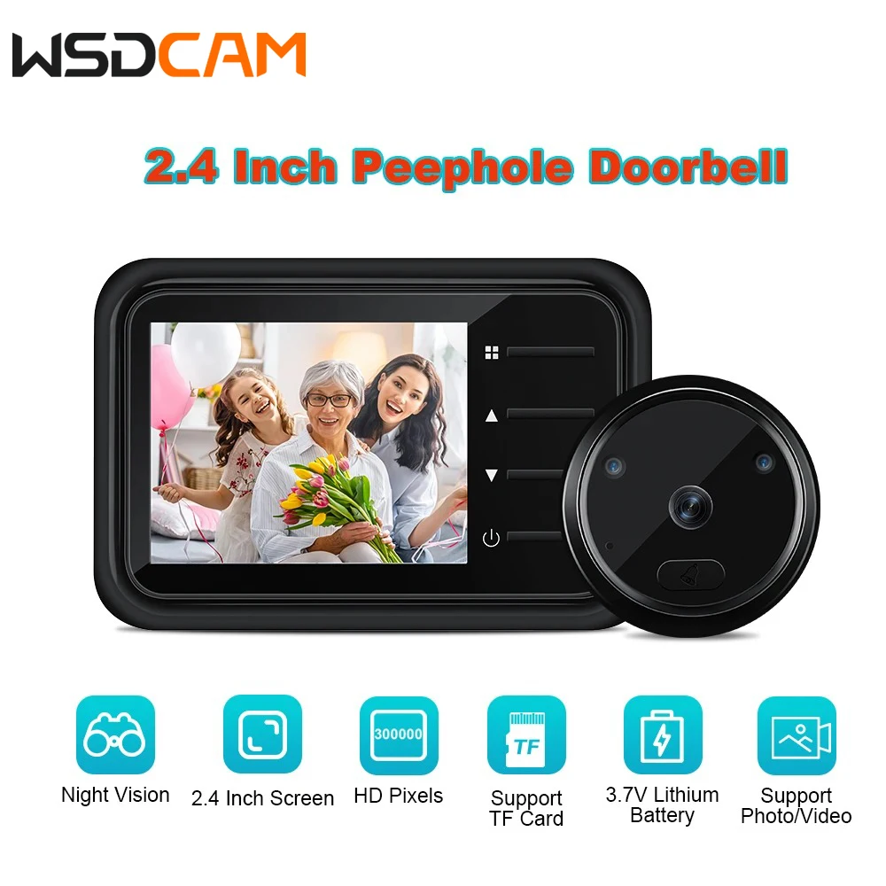 

Wsdcam 2.4Inch Video Doorbell Night Vision Peephole Doorbell Camera Video Eye Door Bell Home Safety Protection Peephole Viewer