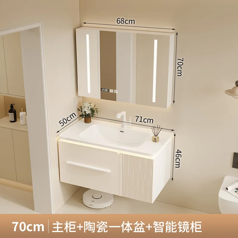 Arc bathroom cabinet combination, rounded corner ceramic integrated basin, washbasin, skin cream