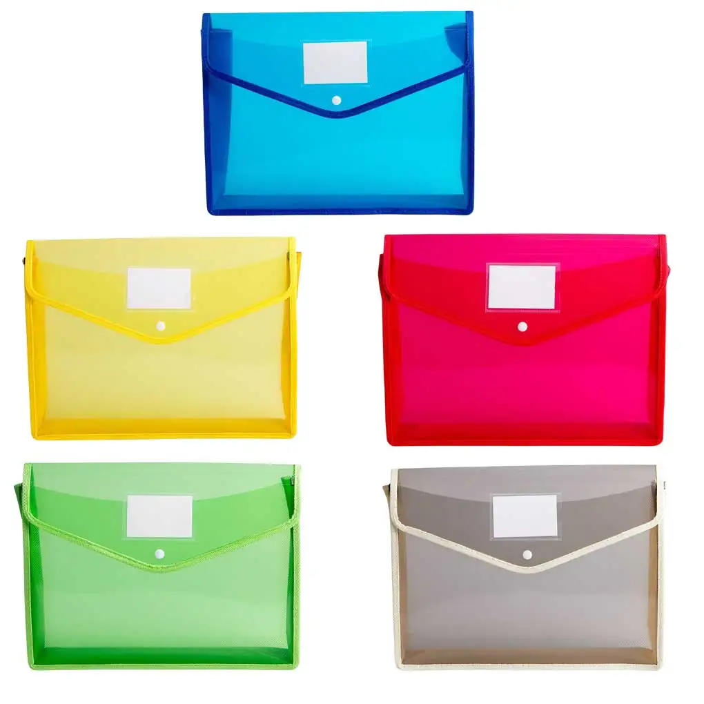 B5 Plastic Envelopes Document File Folders Snap Closure Bag School Office