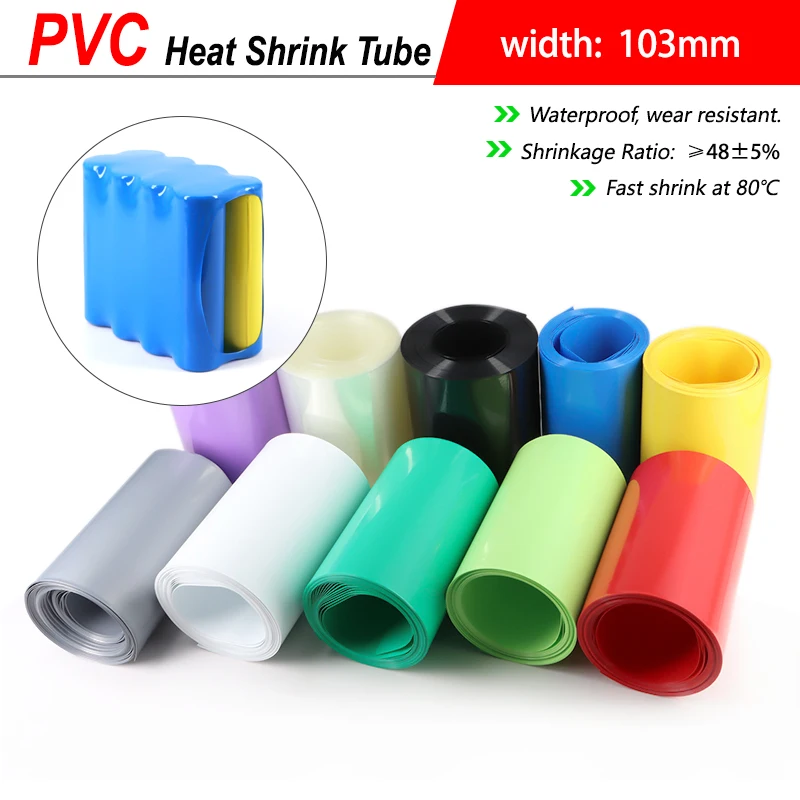 

1~50m 18650 Battery Wrap Width 103mm Insulated Cable Sleeve Film Wrap Protection Wrapping Lithium Case PVC Heat Shrink Tube