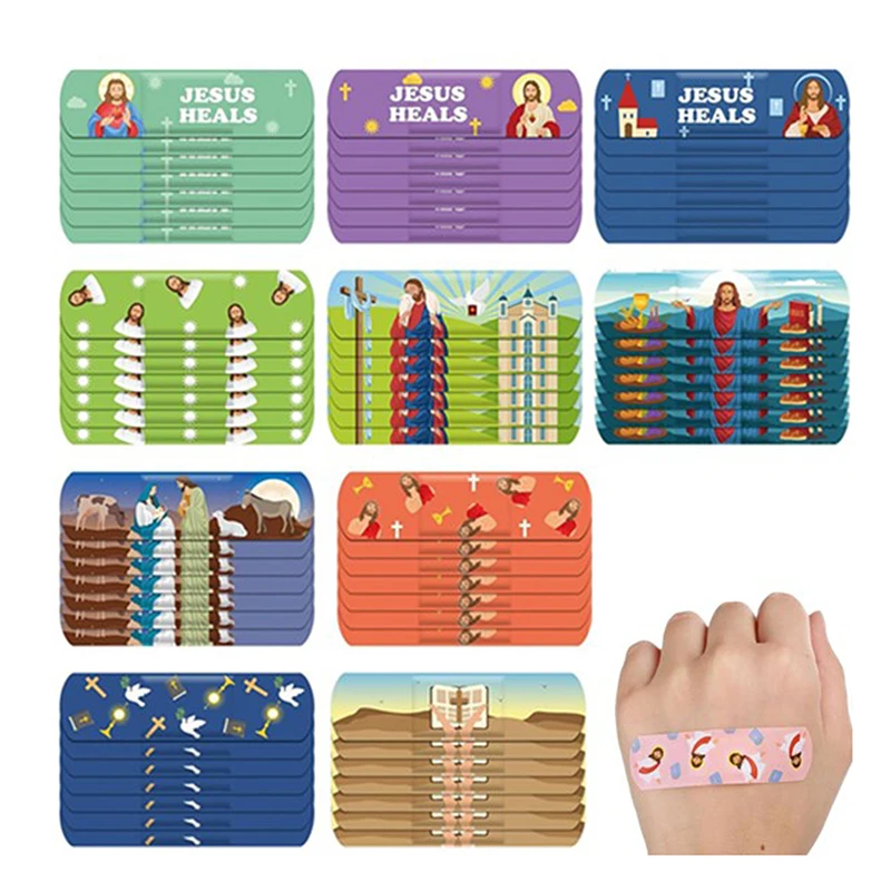 10 Cartoon Jesus Band Aid Waterproof Breathable Hemostasis Adhesive Bandages First Care Cuts Scratches Band-Aids For Kids