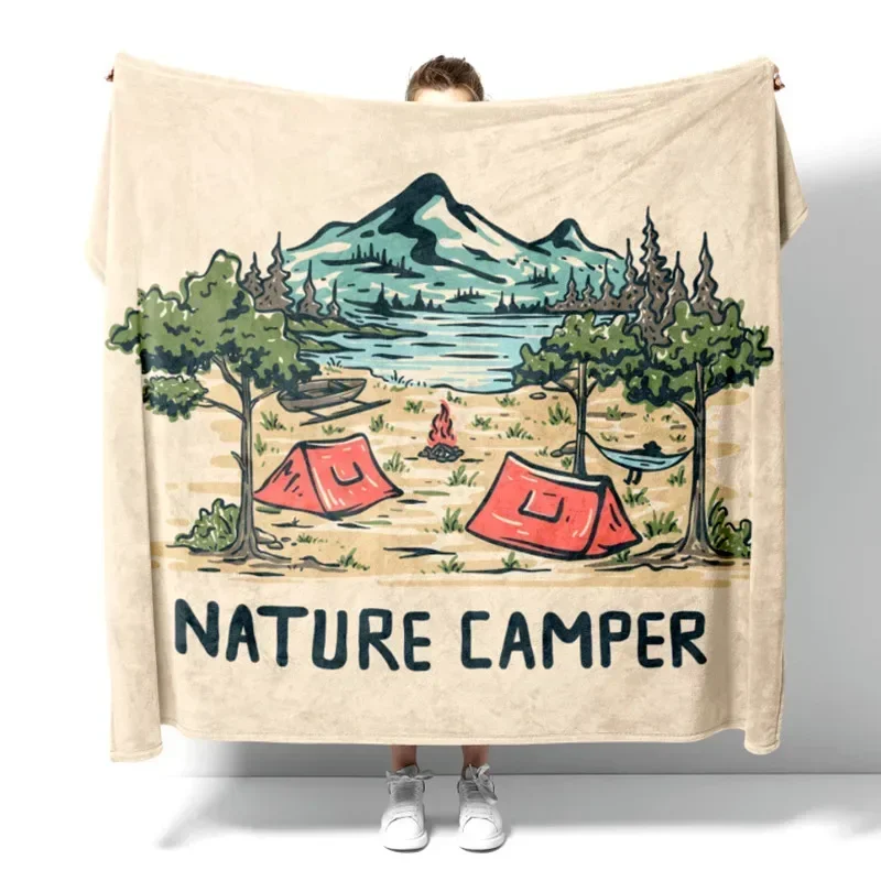 Summer Happy Camper Korea Case Plaid Throw Blanket Beige Gift Set Tapestry Sofa Cover Fluffy Soft Couch Decoration Nap Foot Warm