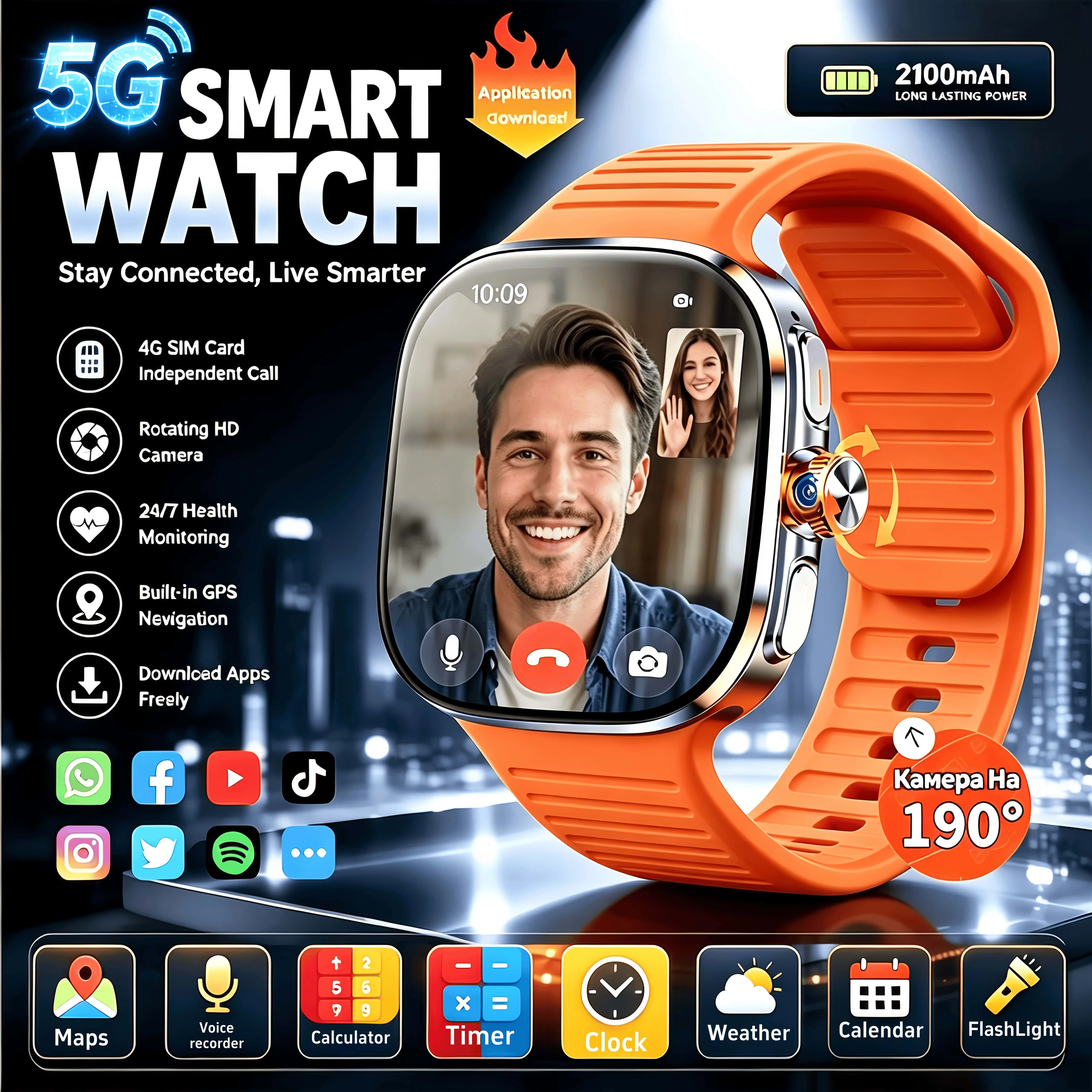 32GB+1024GB M99 Smart Watch 5G LTE Full Netcom Android Smartwatch 900W Rotating Camera GPS WIFI Google Play Store Download Apps