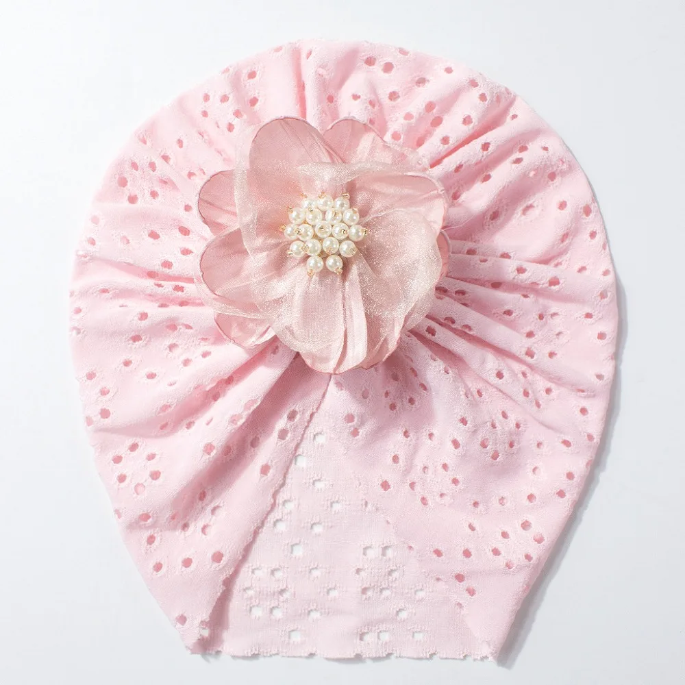 

Lovely Lace Flower Baby Hat Elastic Breathable Baby Girls Turban Hollow Newborn Indian Cap Kids Hair Accessories