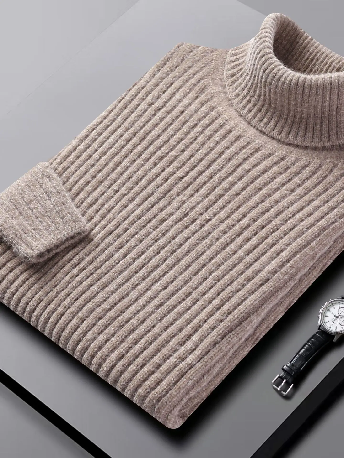 

Мужской вязаный свитер с высоким воротом Thiened, осенне-зимний, облегающий, базовый слой, длинный рукав, круглый вырез, топ