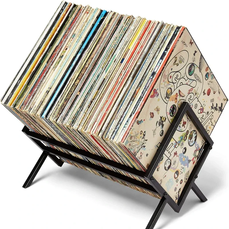 Vinyl Record Storage Rack Matte Black Vinyl Record Holder 80-100 Capacity Single Tier CD Record Display Rack Desktop Bookshelf