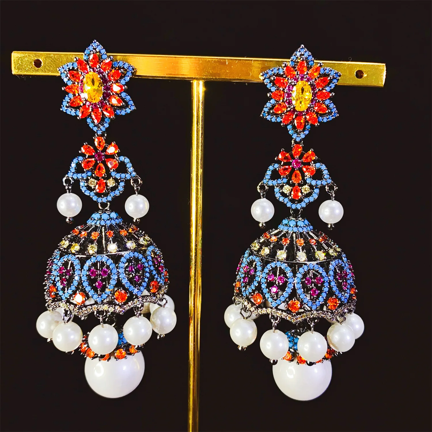 

large long bell dangling earrings for women luxury jewelry gown party wedding bride earrings silver gold color