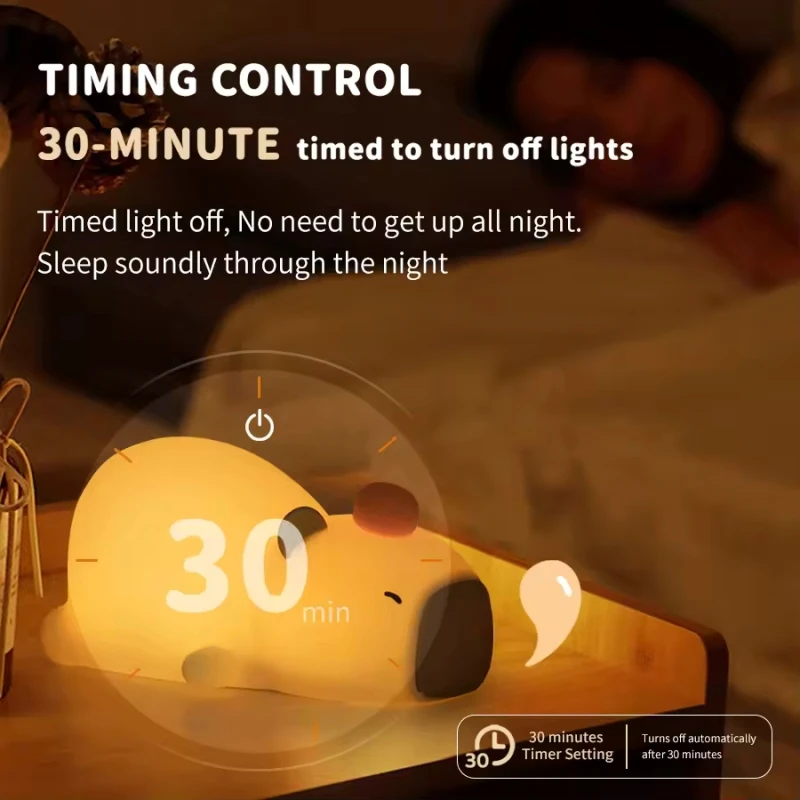 Capybara Night Light,Pat-Pat Light Timer,Chargable Bedside Lamp,Ideal for Home Decor,Best New Year Gift/Valentine\'s Day Gift