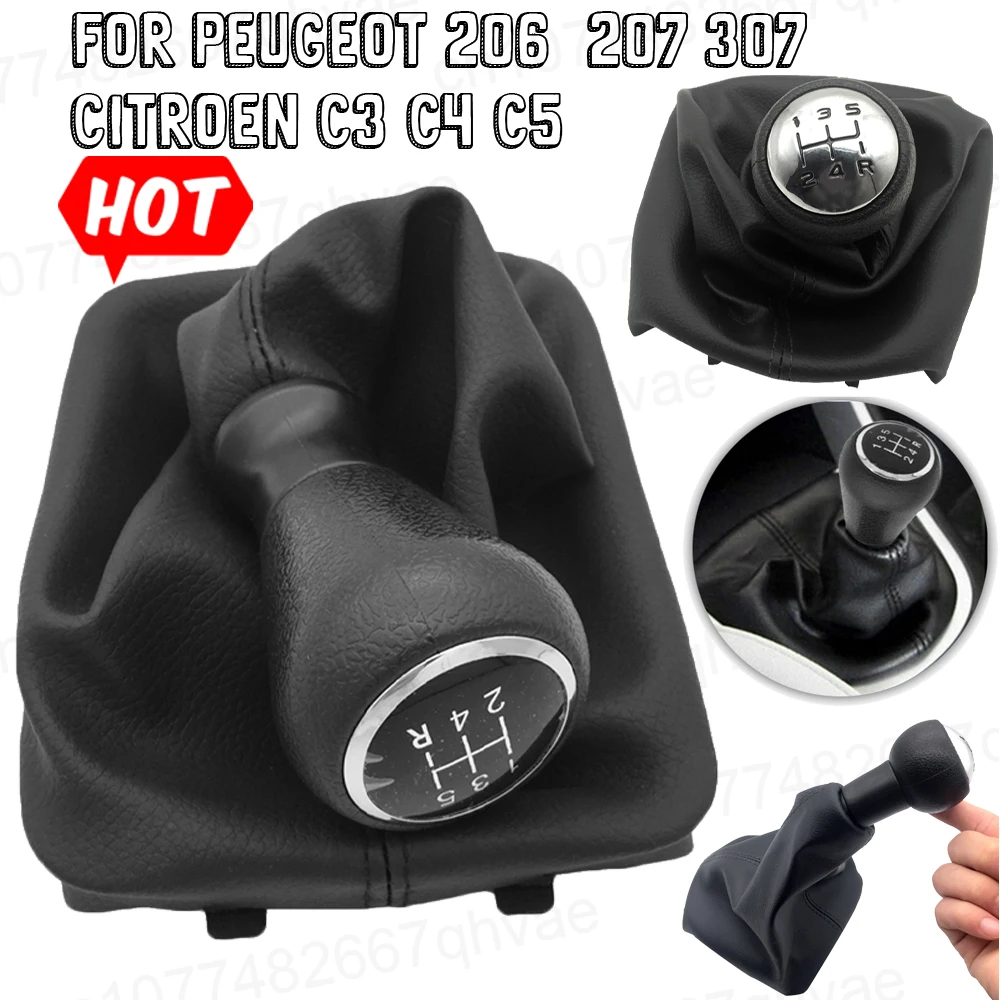 

For Peugeot 206 207 307 Citroen C3/C4/C5 PU 5 Speed Gear Shift Knob Shifter Lever Stick Gaiter Boot Cover Car Accessories