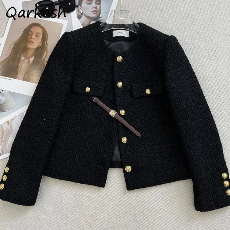 

Куртки женские элегантные OL темпераментные с круглым вырезом однобортные с длинным рукавом корейские модные пальто осень новый дизайн эстетический