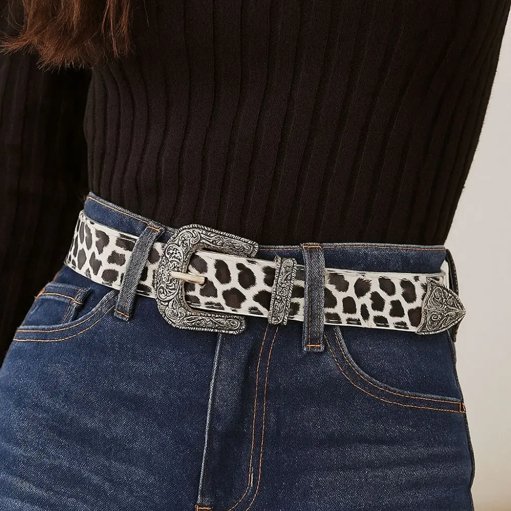 

Casual Leopard Print Waistband PU Leather Adjustable Waist Strap Pin Buckle Waist Belts Women