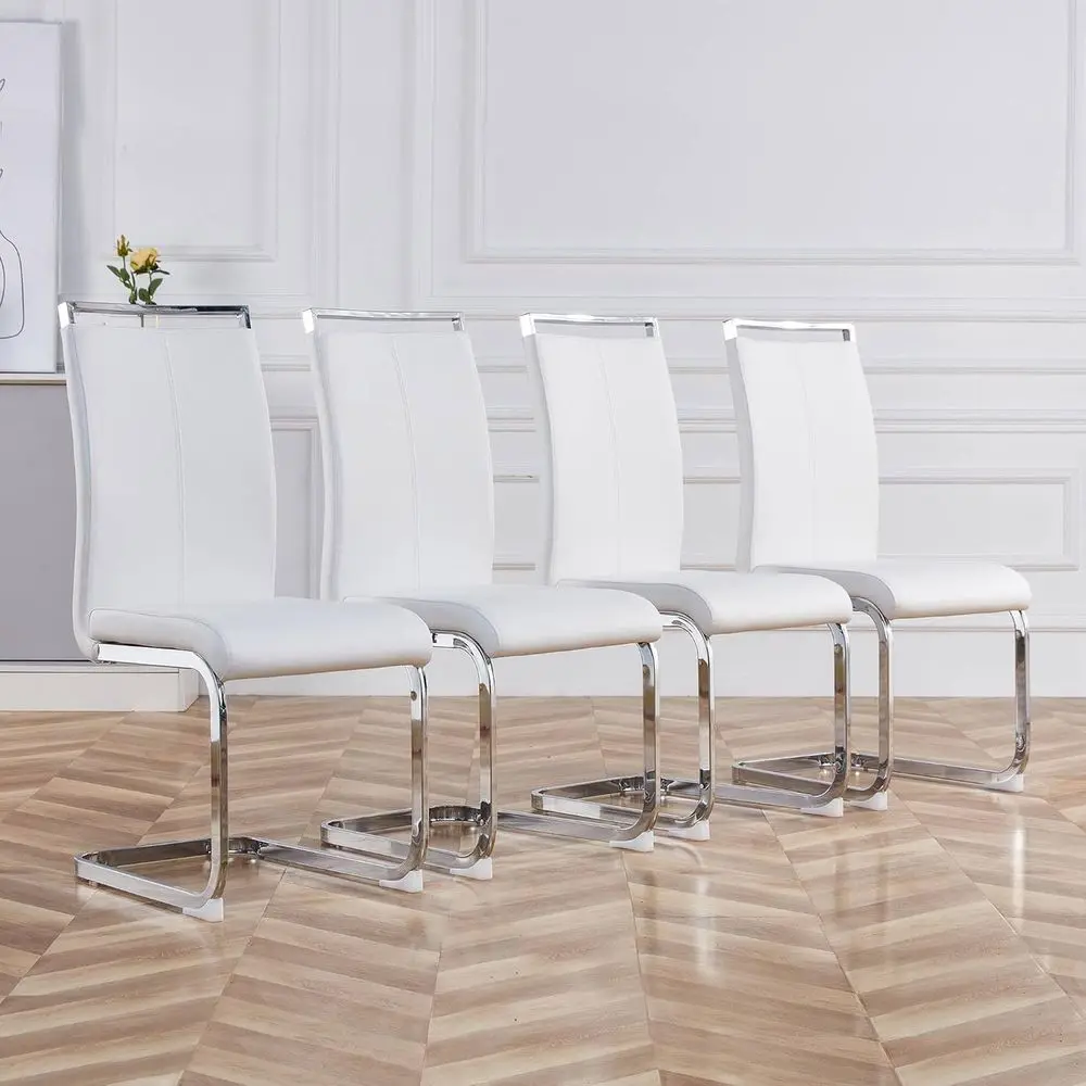 Juego de 4 sillas de comedor modernas, asientos acolchados de polipiel, respaldo alto, adecuadas para cocina o comedor, color blanco