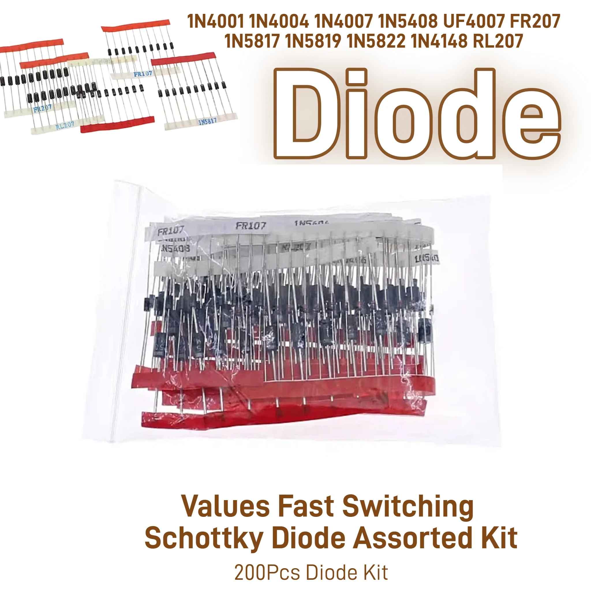 14 Values Fast Switching Schottky Diode Assorted Kit 1N4001 