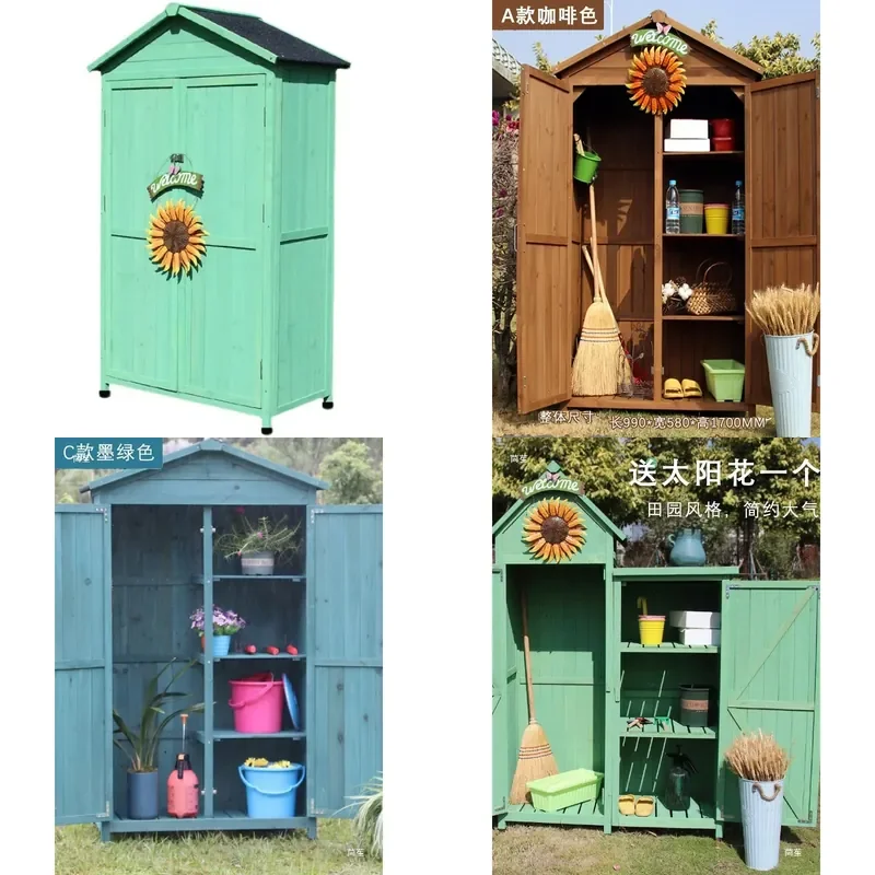 Weatherproof Solid Wood Outdoor Storage Cabinet for Garden Balcony Tool Room Pastoral Sundries Organizer Rack