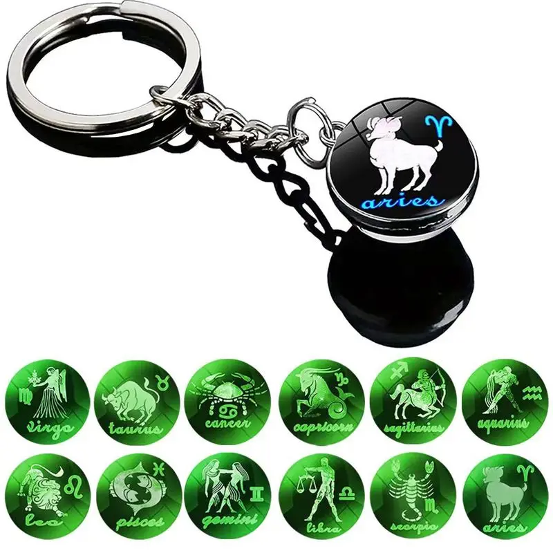 12 Constellations Luminous Keychain Glow In Dark Ball Chain Zodiac Sign Aries Taurus Gemini Cancer Leo Virgo Libra S