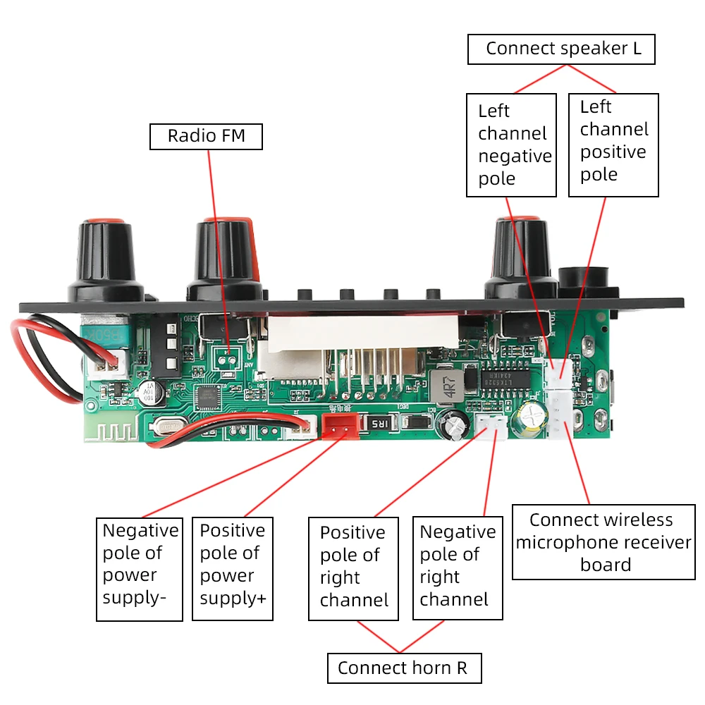 Bluetooth 5.0 MP3 Decoder Board 2*10W 20W Amplifier Audio Player 5V DIY MP3 Player Car FM Radio Module TF USB Mic Record