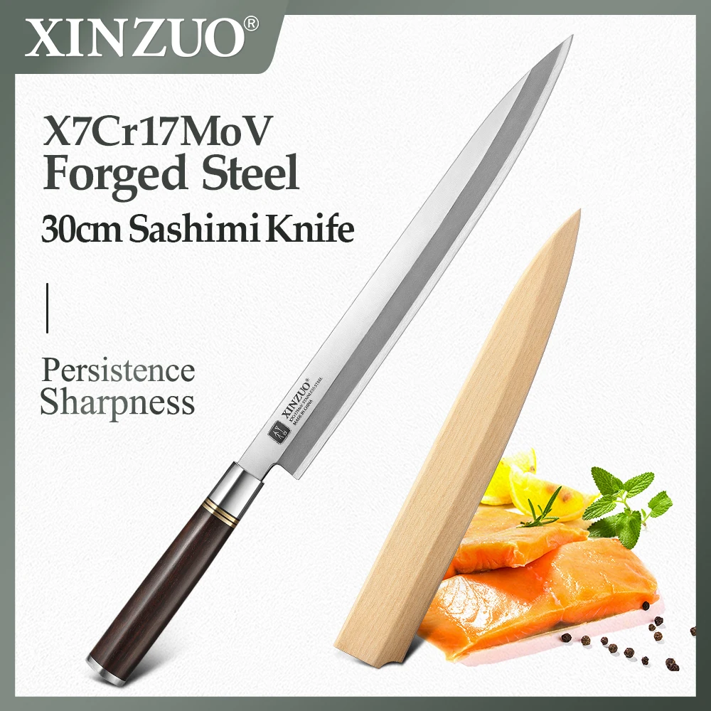 XINZUO 30cm Sashimi Kinfe X7Cr17MoV Forged Stainless Steel Deba Sushi Raw Knife Stainless Steel Fish Slicing Knife with Box