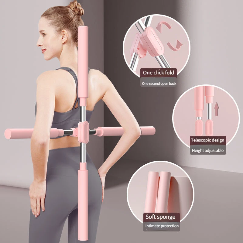 Yoga Hunchback Corrector Adjustable Stainless Steel Body Stick Cross Open Back Standing Training Stick Gym Home Sports Equipment