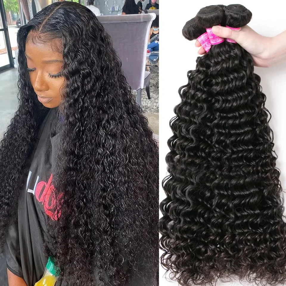 Linkltowig-Bundles Deep Wave pour femmes, Bundles de cheveux humains bouclés, Tissage péruvien, Extensions de cheveux bruts vierges, Support et ondulé