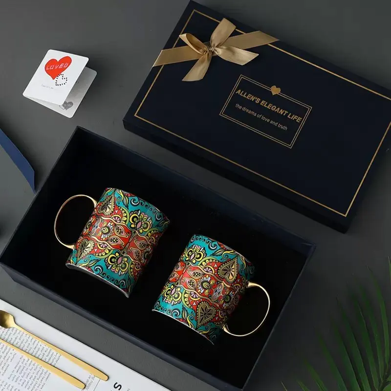 Bohemia Style Creative Mugs with Gift Box, Personal Lovers' Cups, Ceramic Coffee Mug, High End Birthday Gifts, Home Accessories