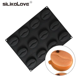 SILIKOLOVE 12 Cavities Coffee Bean Silicone Mould for Pastry Cake Decorating Tools Dessert Mousse Brownies Mold Soap Making