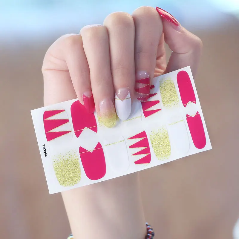 Autocollant pour ongles à carreaux, 14 pointes, sans cuisson, à la mode, en résine, Non destructif, outil de manucure écologique