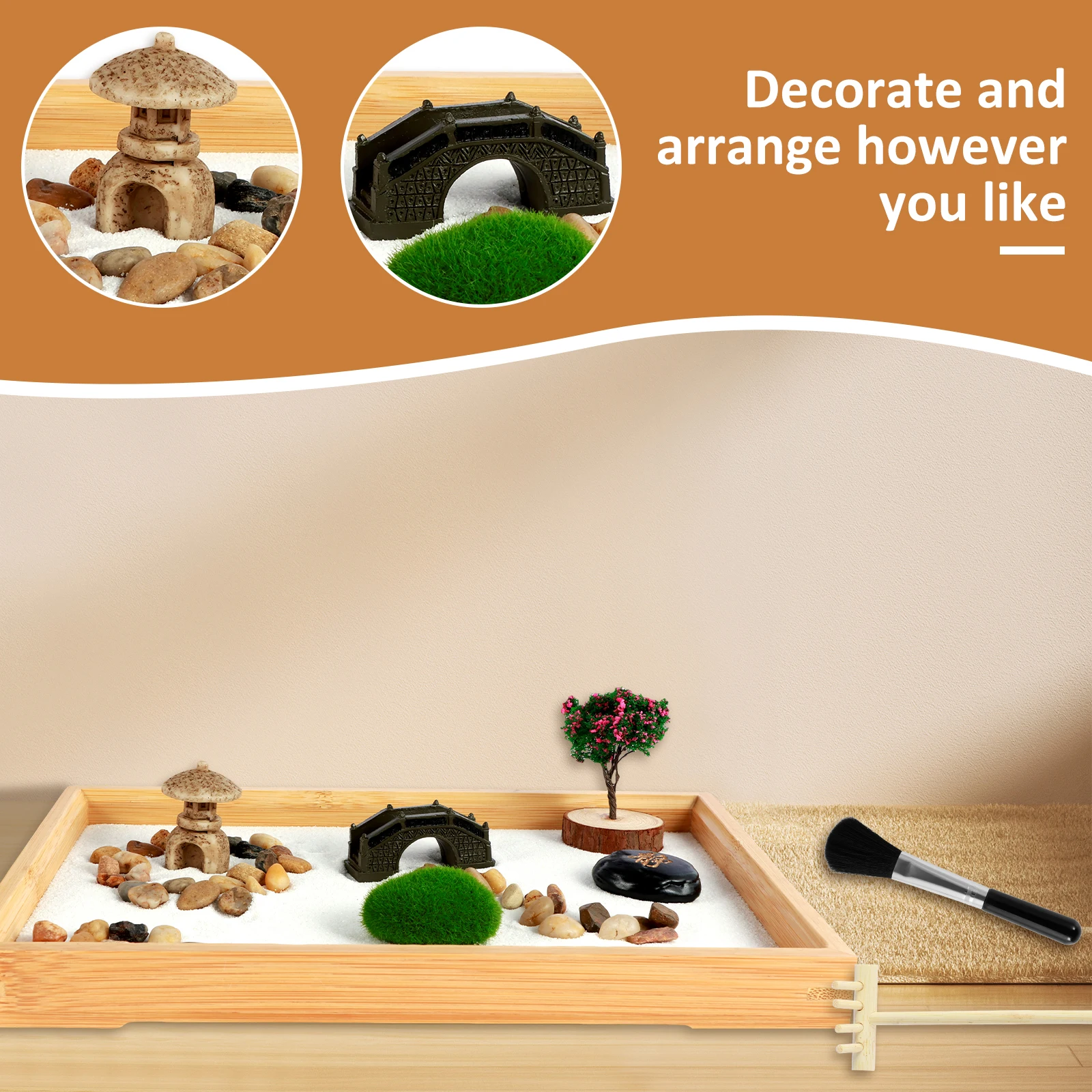Mini Zen Garden Kit Desktop Sand Table Crafts Zen Decor Miniature Landscape Ornament for Home Office Desktop Meditation Decor