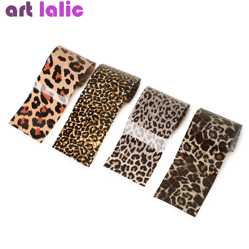 4pcs Leopard Print Nail Foils Set Animal Transfer Paper Art Stickers Manicure Decals for Nail Decoration