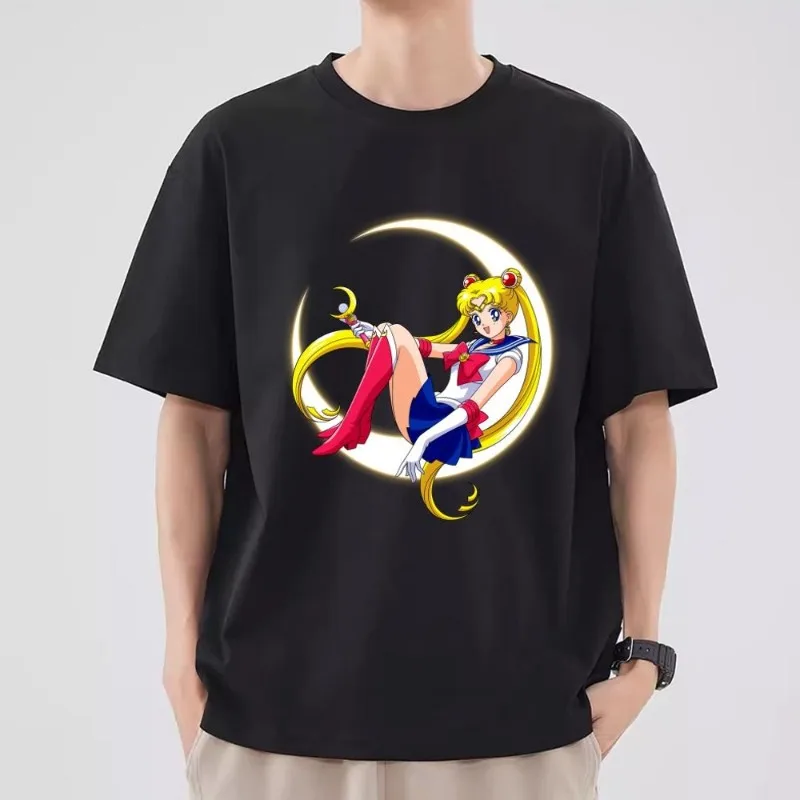 Bilibili Sailor Moon T Shirt Men Couple Combination Clothes Short Sleeve Collar Fashion T-shirt Women Cotton