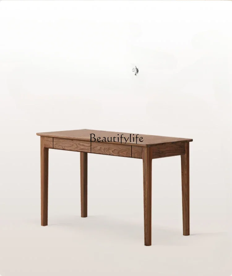 

lSolid wood desk with drawers by window Black walnut table