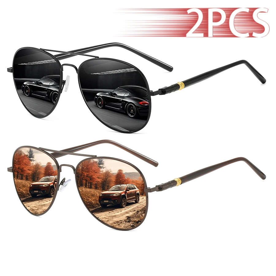 2 قطعة النظارات الشمسية خمر الطيار الإطار المعدني الرجال النساء الصيد القيادة رجل العلامة التجارية الفاخرة مصمم نظارات شمسية UV400 نظارات