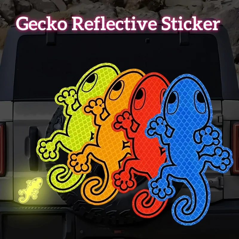 Gecko-shaped reflective warning car sticker, car scratch covering accessory, night vehicle reflective warning sign,