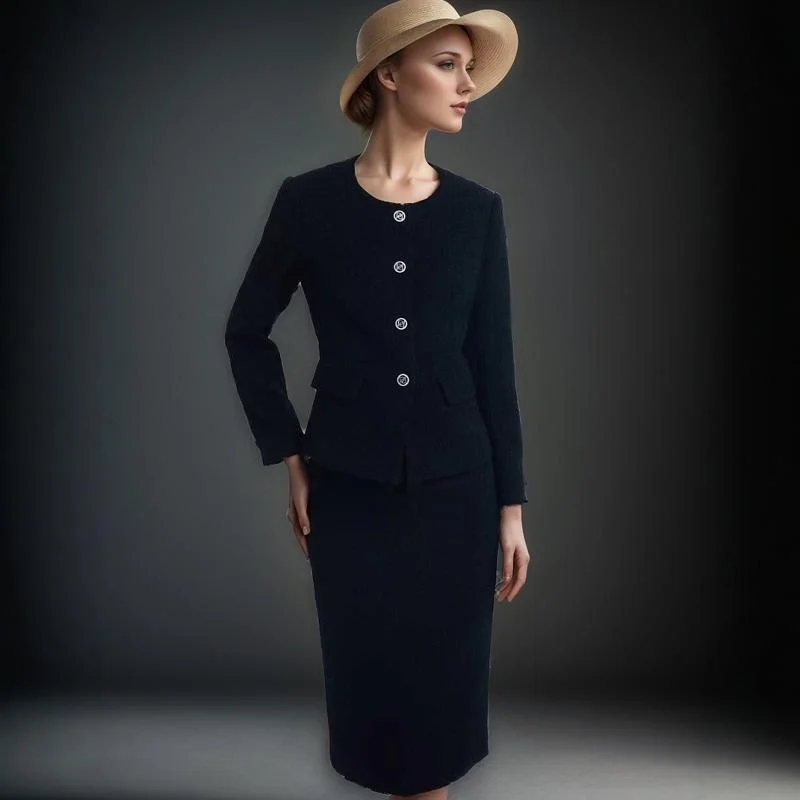 Miaohuo المرأة بلا بسيطة Sle أوائل الخريف Jaet تنورة مجموعة المحملة خلات تويد معطف مبطن الدكتور المهنية البدلة