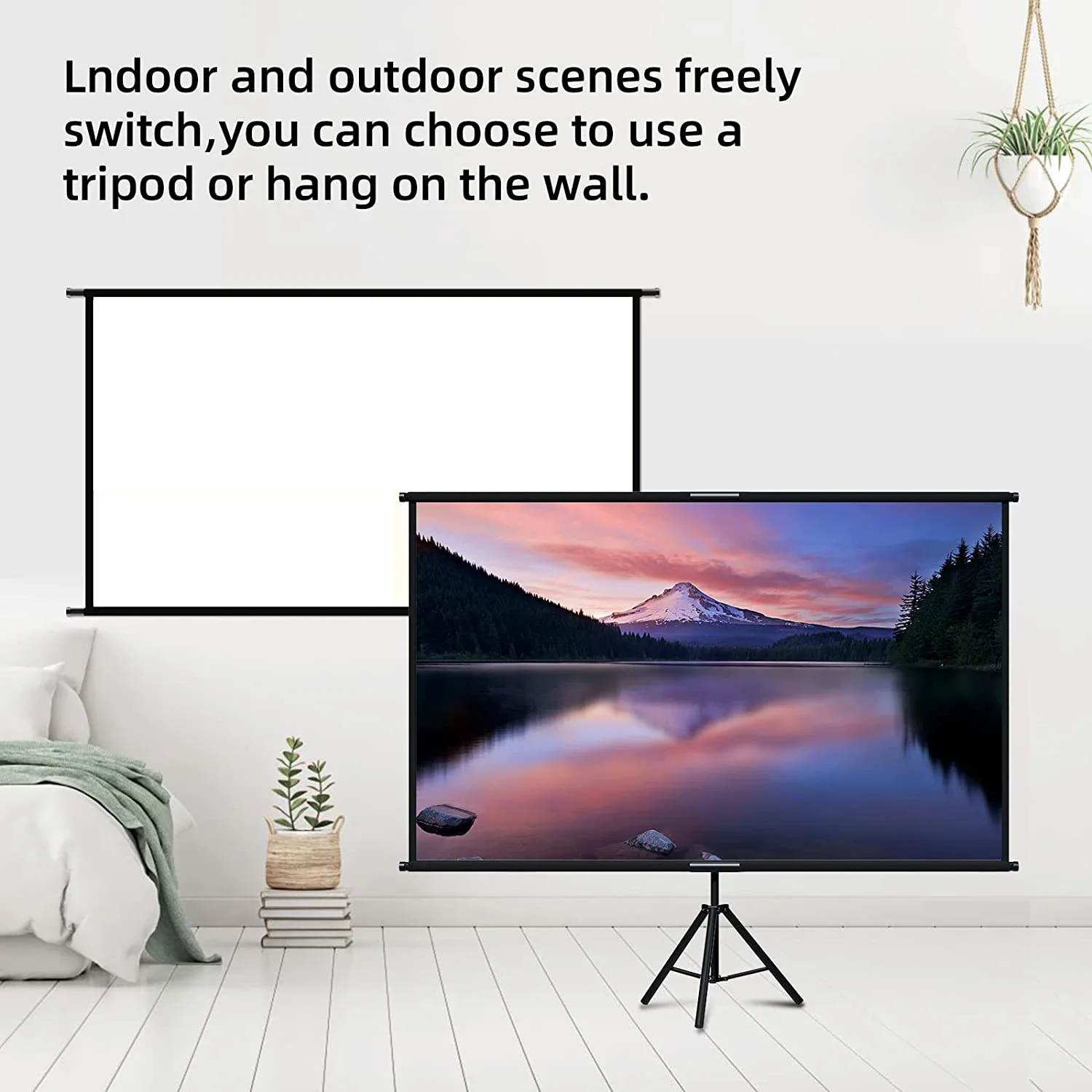 LEJIADA Projector Screen With Stand White Wrinkle-Free Foldable 60 84 100 120 inch 16:9 Screen for Home Theater Indoor Outdoor