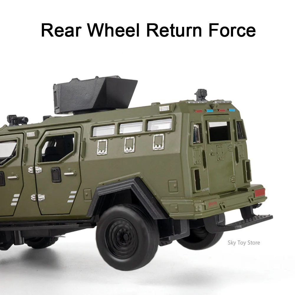 1:32 Alloy Sabertooth Armored Dongfeng Warrior Car Diecast Model Toys Doors Opened Sound Light Pull Back Vechie Child Adult Gift
