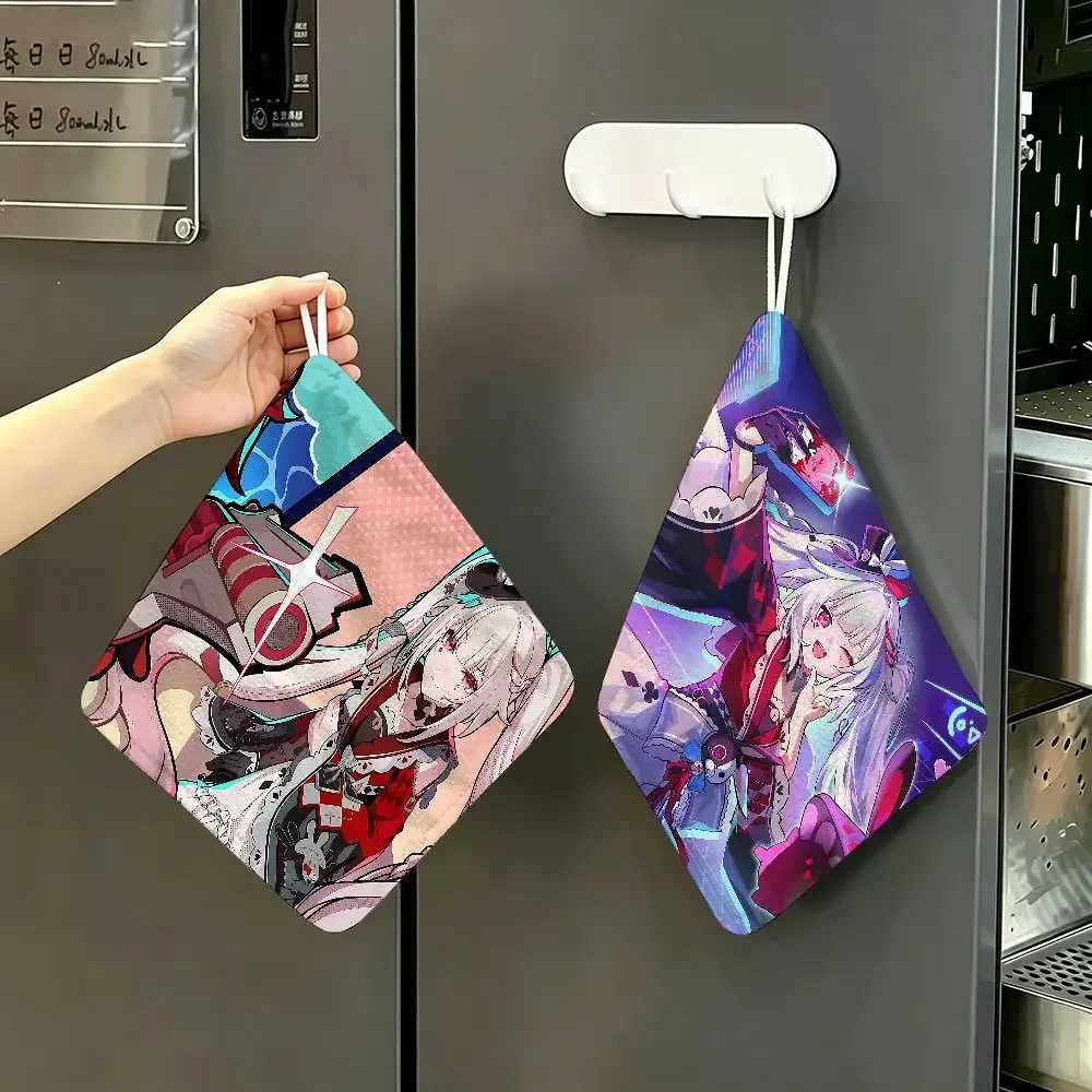 Game Honkai Star Rail Sparkle Polyester Cotton Hanging Kitchen Towel, Absorbent Hand Wiping Cloth For Daily Cleaning Drying