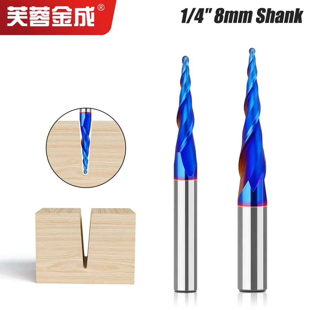 1/4 Handle 8 Handle Solid Alloy Double Edge Taper Coated Ball End Mill Taper Ball Head Metal Relief Extended Tungsten