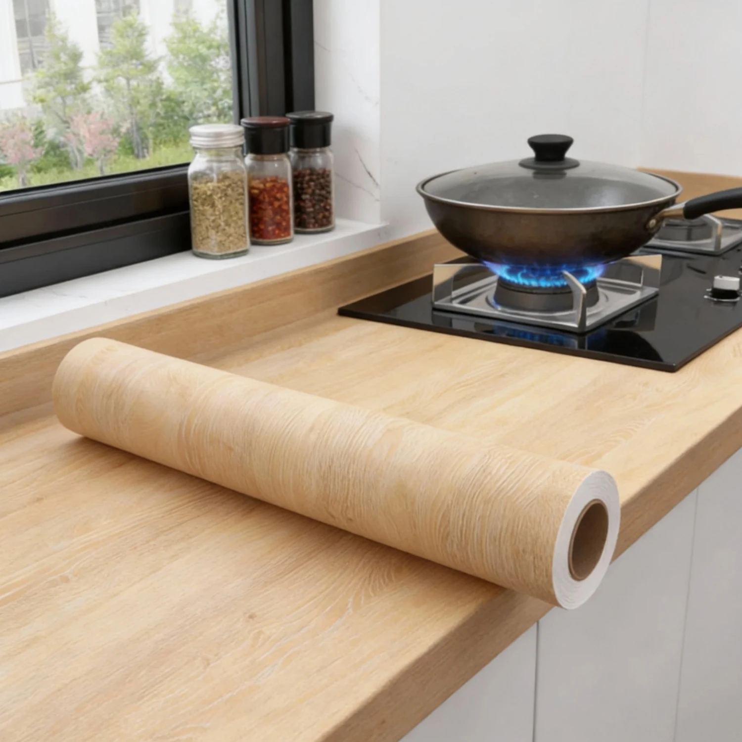 Light Oak Wood Grain Contact Paper Self Adhesive Waterproof Vinyl Sticker for Kitchen Counter Cabinet Table Furniture Renovation