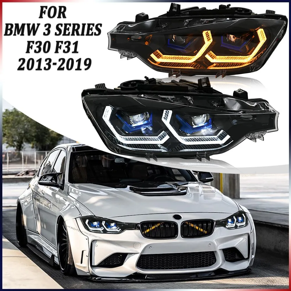 For 2013-2019 3 Series Dual Color Version Yellow and White Upgrade Headlights Design LED DRL Head Lamp Ikon Accessories for BMW