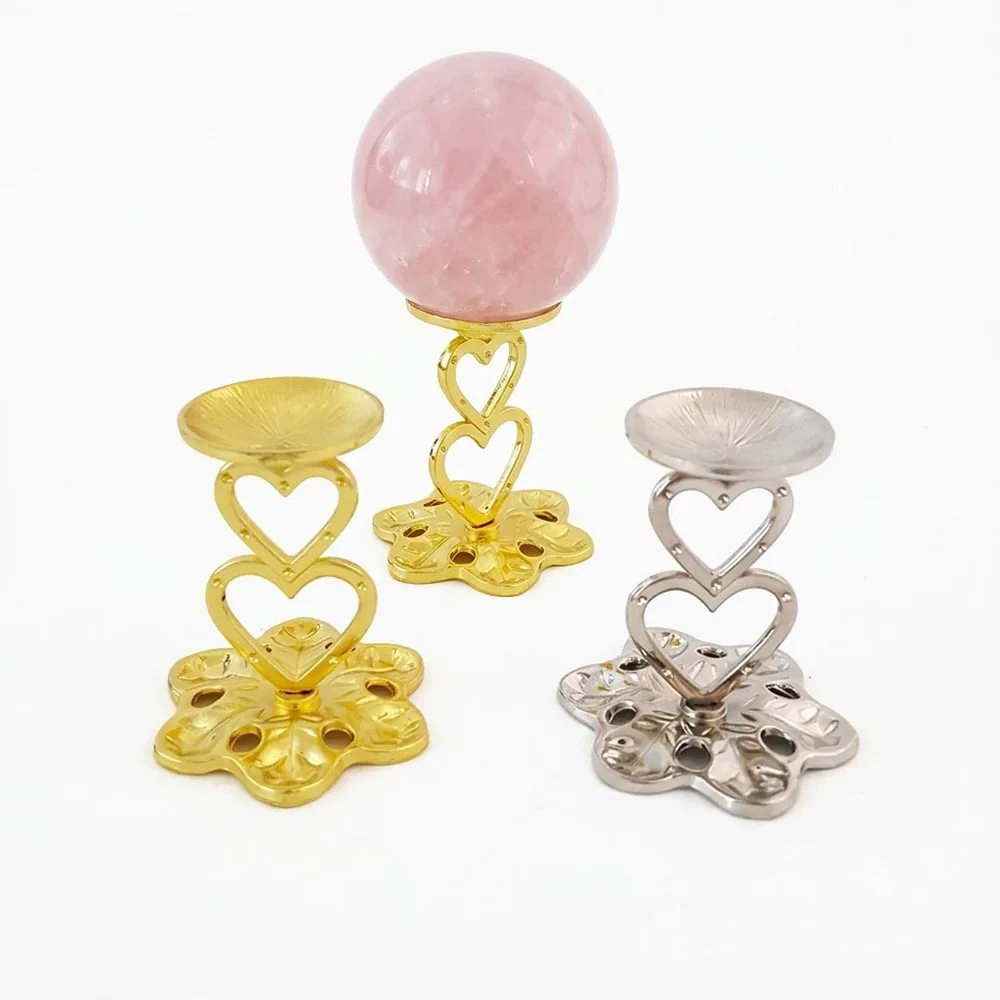 Metal Heart Crystal Sphere Stand Holder Love Shape Gemstone Ball Display Base for Rose Quartz Spheres Mineral Specimen Decor